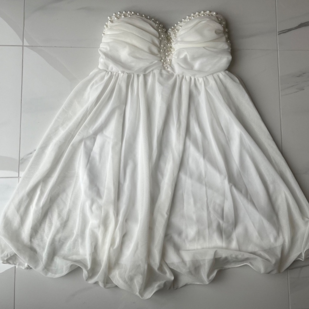 White Pearl Strapless Dress